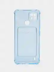 Голубой чехол противоударный для Realme C21 / Реалми С21 прозрачный, с карманом для карты