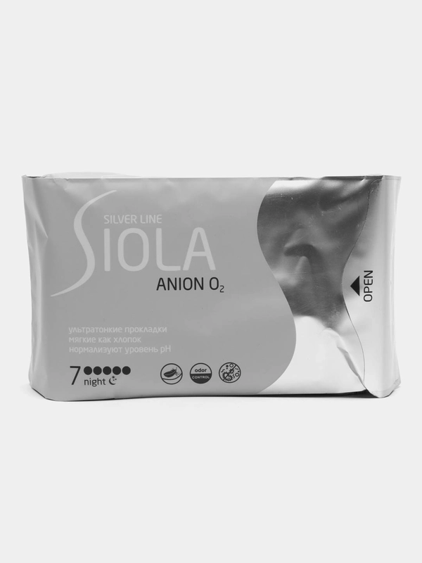 Гигиенические прокладки Siola Silver Line с анионным вкладышем , ночные night,7шт