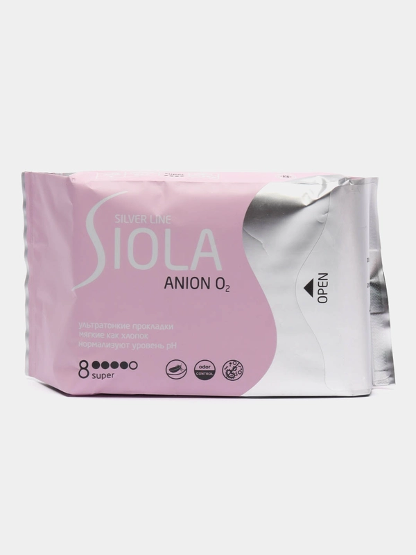Гигиенические прокладки Siola Silver Line Super Ультратонкие Anion O2, 3 капли, 8 штук