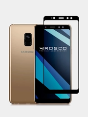 Стекло для Samsung Galaxy A8 Plus A8+ защитное ROSCO прозрачное олеофобное с черной рамкой