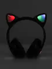 Черный наушники детские с ушками Cat Ear STN-28, беспроводные, светящиеся