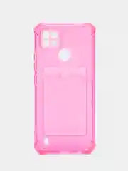 Фуксия чехол противоударный для Realme C21 / Реалми С21 прозрачный, с карманом для карты