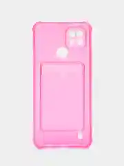 Фуксия чехол противоударный для Realme C21 / Реалми С21 прозрачный, с карманом для карты