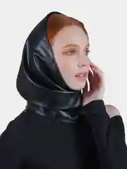Черный косынка кожаная двусторонняя, платок женский из экокожи