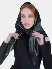 Черный косынка кожаная двусторонняя, платок женский из экокожи