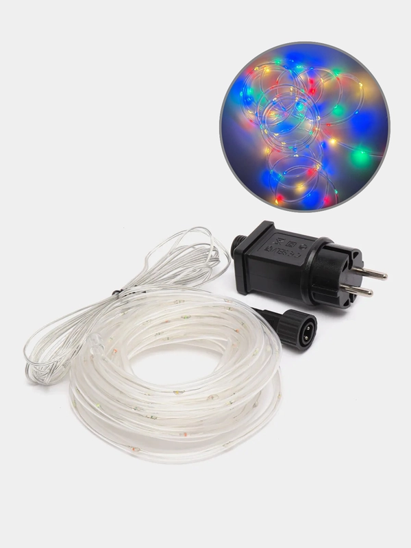 Гирлянда 5 м/ 100 LED ламп/Дюралайт/Разноцветная светодиодная для елки и декора
