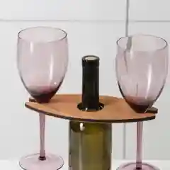 Подставка для вина и 2 бокалов, дерево, размер 22*10*1 см