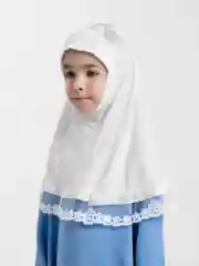 Белый хиджаб детский цельный, химар с кружевом и стразами