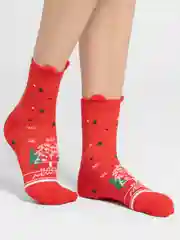Алый носки новогодние с принтами, унисекс