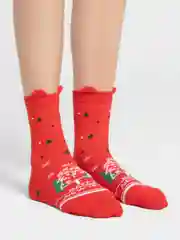 Алый носки новогодние с принтами, унисекс
