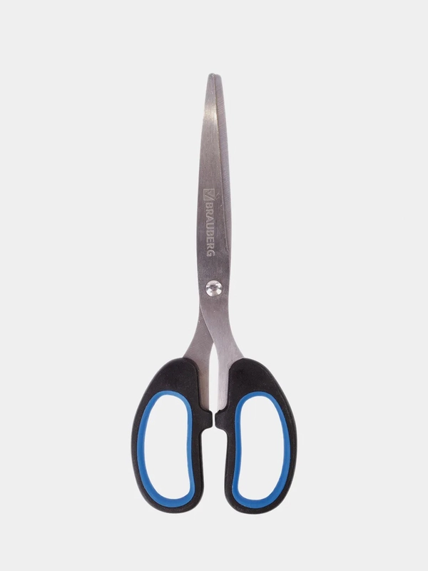 Ножницы BRAUBERG "Classic+", 185 мм, классической формы, резиновые вставки, черно-синие