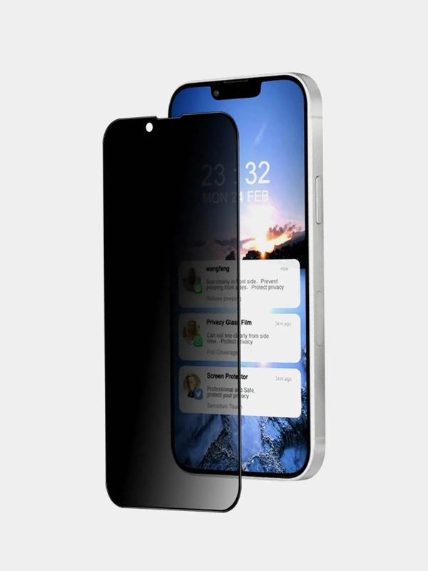 Защитное стекло iPhone 13 / iPhone 13 Pro / 14, черное, антишпион