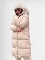 Кремовый куртка женская, зимняя, удлиненная, без капюшона