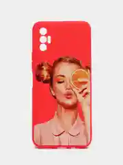 Бордовый чехол силиконовый с принтом и защитой камеры для Tecno Spark 8P