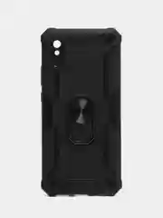 Угольный чехол Xiaomi Redmi 9A, Сяоми Редми 9А противоударный с металлической подставкой кольцом