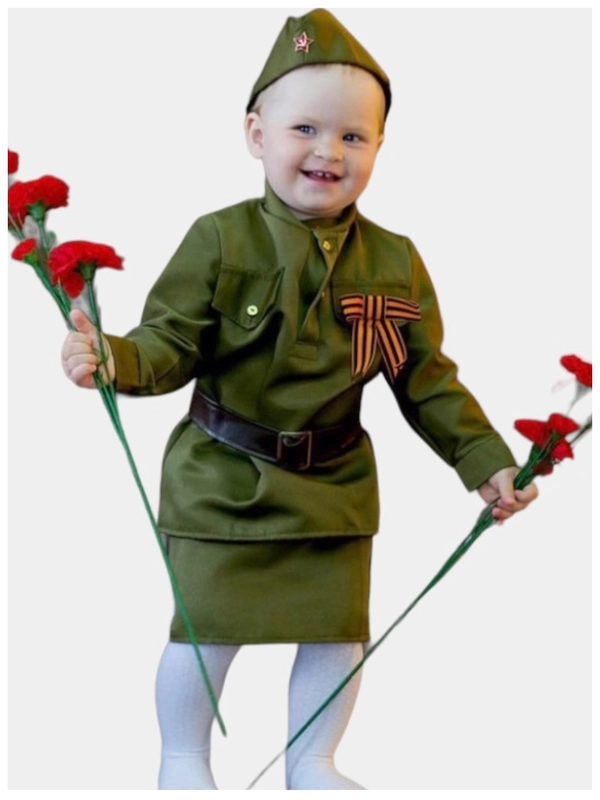 Детская военная форма на 9 мая "Солдаточка", пилотка. костюм для девочки