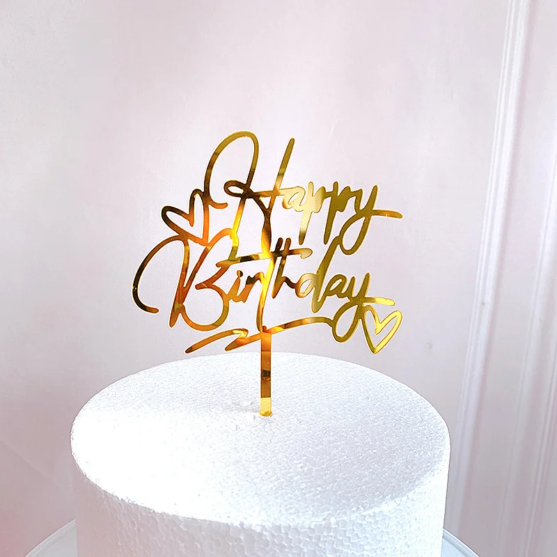 Серебряный топпер для украшения торта "Happy Birthday"