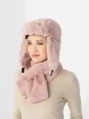 Пудровый шапка - ушанка женская