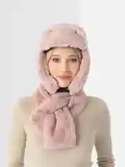 Пудровый шапка - ушанка женская