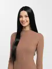 Черный парик длинный прямой без челки