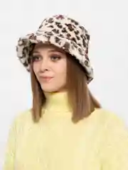 Бежевый панама меховая с принтом "Cow"