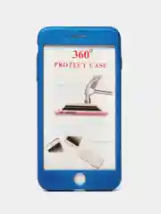 Синий чехол 360 + защитное стекло на iPhone 5s 6, 7, 8, SE, 20, X, XS, XR, 11, Pro, Max, 12