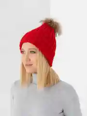 Багровый шапка женская, зимняя, вязаная, с помпоном