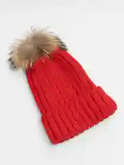 Багровый шапка женская, зимняя, вязаная, с помпоном