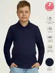 Темно-синий поло с длинным рукавом для мальчика