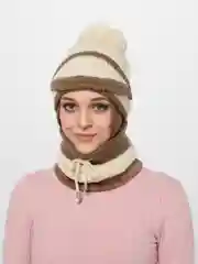 Бежевый шапка женская со снудом и маской