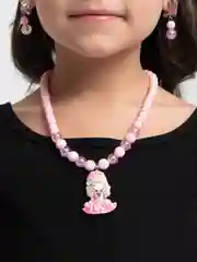 Розовый набор украшений для девочки, детский комплект: кольцо, браслет, ожерелье, серьги-клипсы