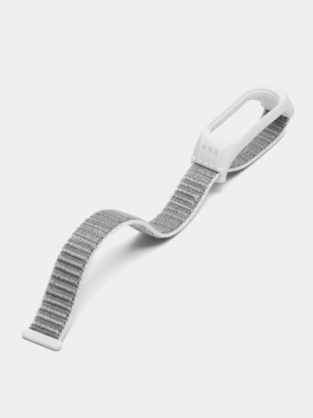 Серебряный ремешок на липучке для Xiaomi Mi Band 3, 4, 5, 6, 7 Сяоми Ми Банд, тканевый, нейлоновый