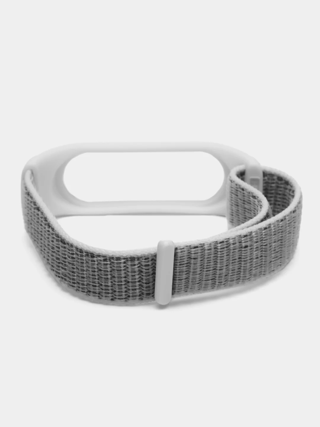 Серебряный ремешок на липучке для Xiaomi Mi Band 3, 4, 5, 6, 7 Сяоми Ми Банд, тканевый, нейлоновый