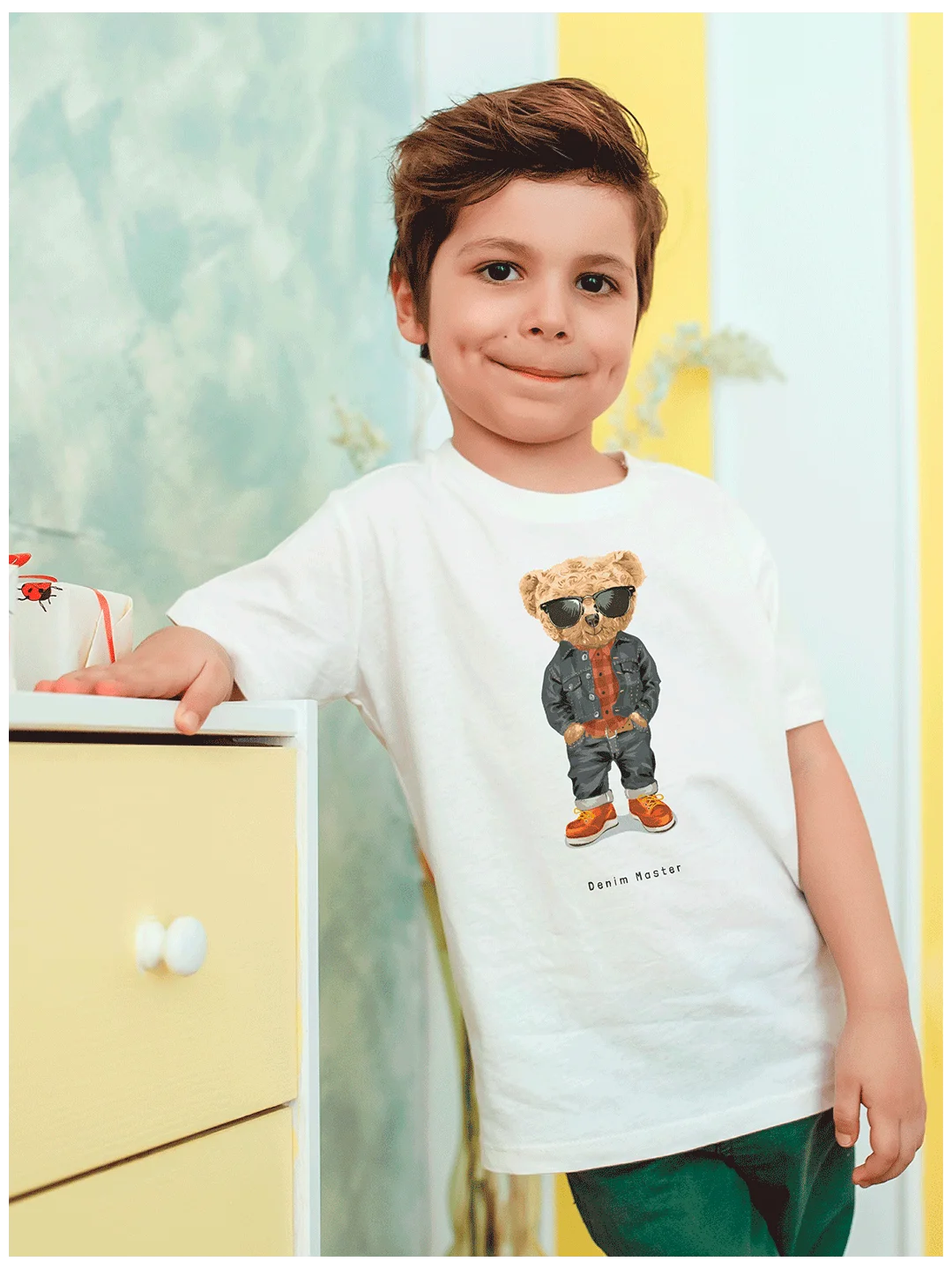 Футболка с принтом Teddy Bear (Мишка Тедди), белая и черная, хлопок