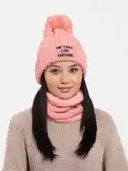 Розовый комплект: шапка и снуд