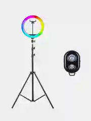 Кольцевая цветная селфи лампа с пультом, 26 см, штатив с лампой RGB