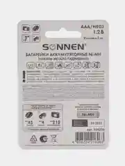 Батарейки аккумуляторные КОМПЛЕКТ 2шт, SONNEN, ААA (HR03), Ni-Mh, 650mAh,в блистере,454236