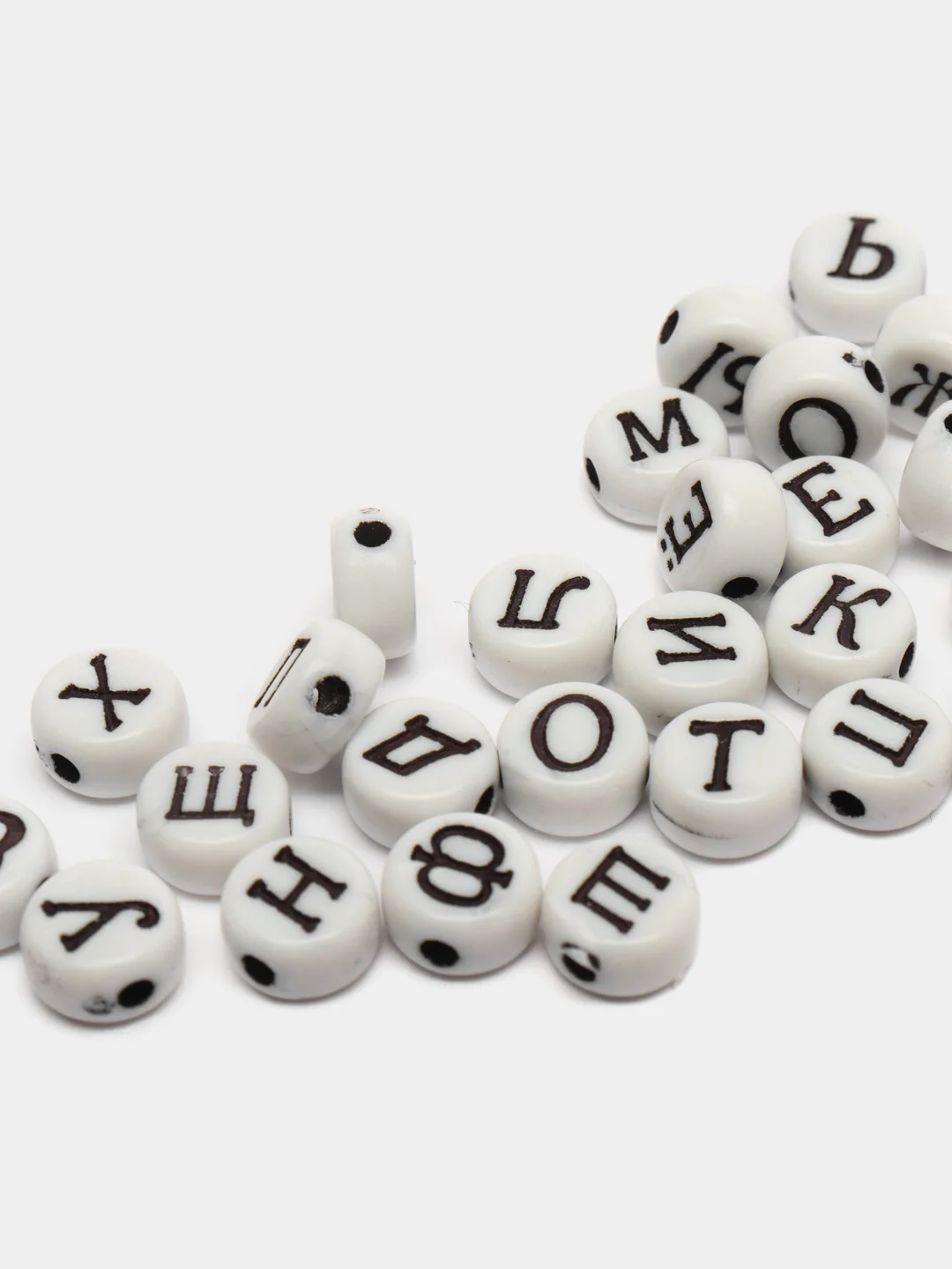 Бусины для браслетов черно-белые, буквы, 2 комплекта русского алфавита,4 х 7 мм