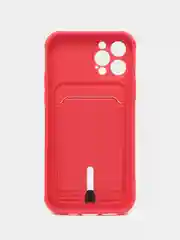 Алый чехол силиконовый для iPhone 7/8/SE/11/12/13/14/15/Plus/Pro Max, с карманом для карты