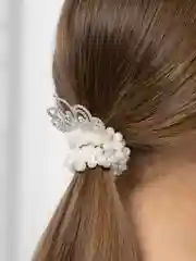 Серебряный резинка для волос жемчуг с короной