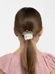 Серебряный резинка для волос жемчуг с короной