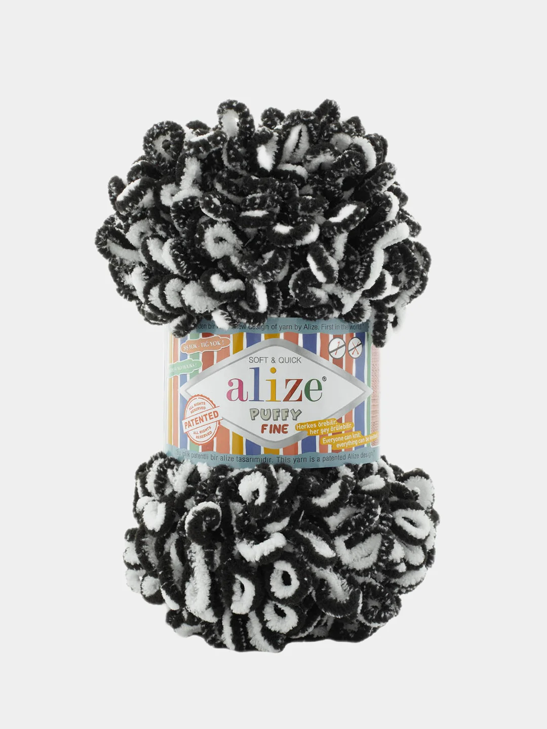 Угольный пряжа Alize Puffy Fine, петельки маленькие, 100 г, 14 м