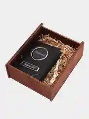 Коричневый подарочный набор для мужчины, обложка для документов, брелок, ароматизатор