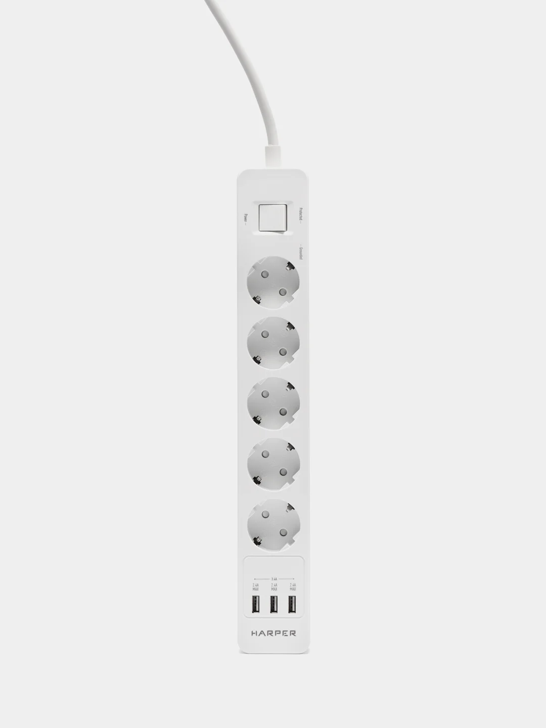 Белый сетевой фильтр Harper UCH-560, 3 метра, 5 розеток, 3 USB, 4000 Вт