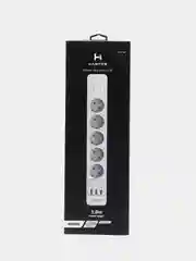 Белый сетевой фильтр Harper UCH-560, 3 метра, 5 розеток, 3 USB, 4000 Вт