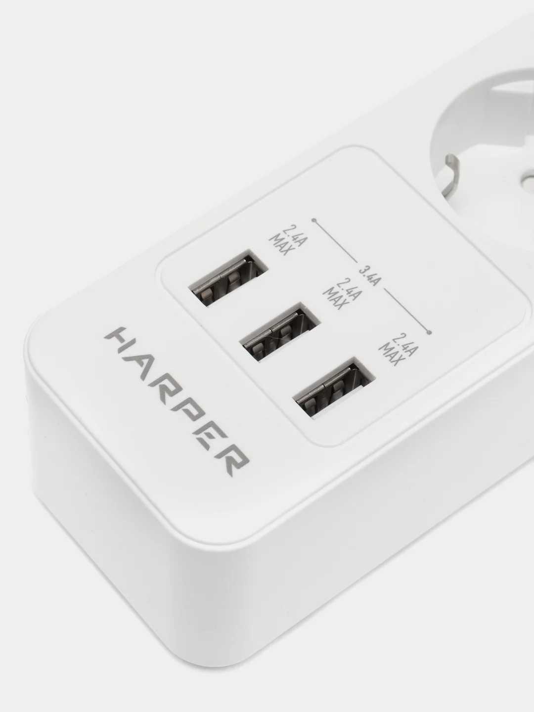 Белый сетевой фильтр Harper UCH-560, 3 метра, 5 розеток, 3 USB, 4000 Вт