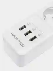 Белый сетевой фильтр Harper UCH-560, 3 метра, 5 розеток, 3 USB, 4000 Вт