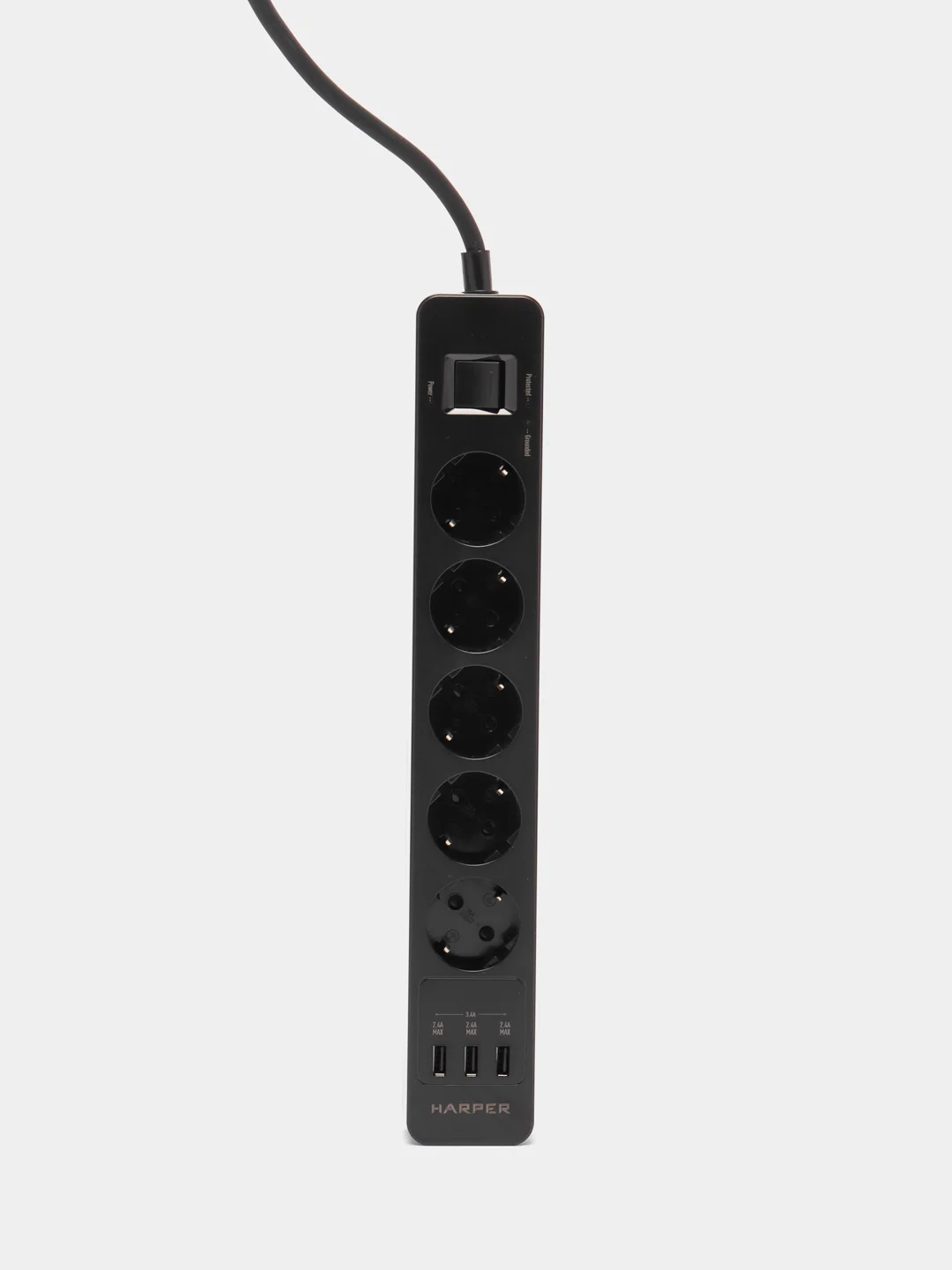 Черный сетевой фильтр Harper UCH-560, 3 метра, 5 розеток, 3 USB, 4000 Вт