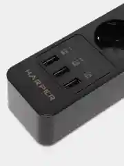 Черный сетевой фильтр Harper UCH-560, 3 метра, 5 розеток, 3 USB, 4000 Вт