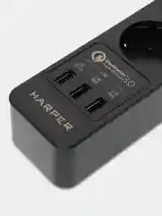 Черный сетевой фильтр-удлинитель HARPER UCH-410, 3 розетки, 3-USB-порта, 3 метра, 4000 Вт